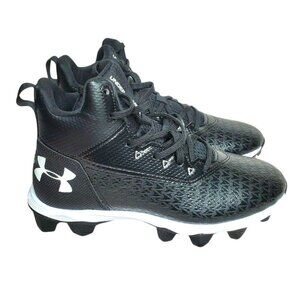 Under Armour Youth Cleated Sneakers Size 5Y – Black & White Embroidered